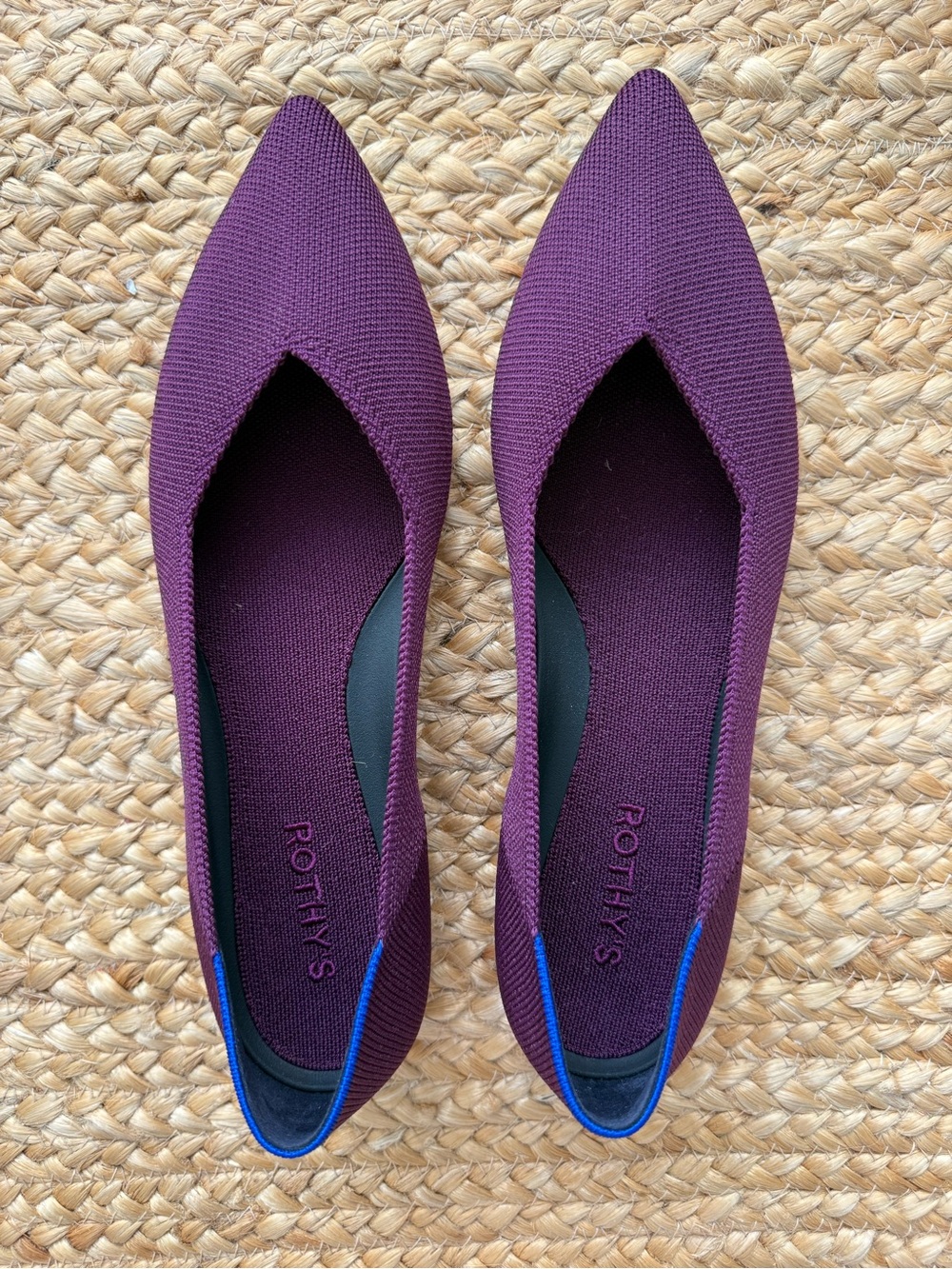Rothy's Pointed Knit Flats in Plum with Blue Trim - Picture 5 of 10